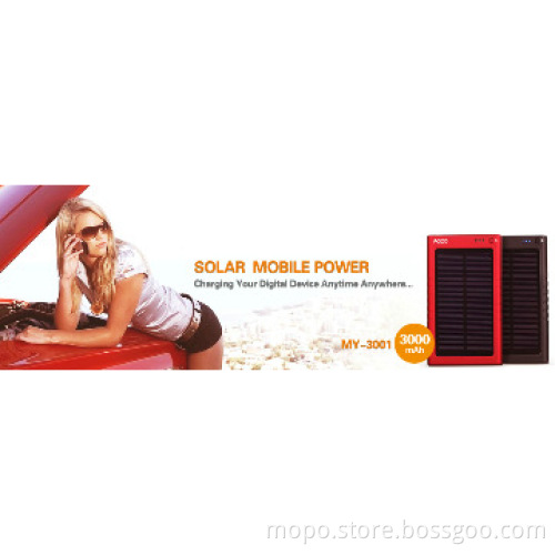 New product portable 3000mAh solar power bank for iPhone Sumsang